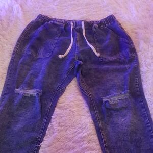 Amazon Blue Distressed Elastic Waist Jeans